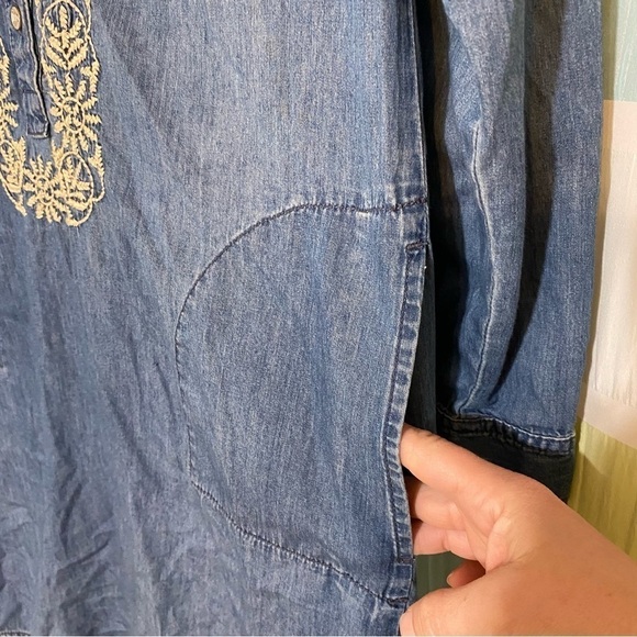 J Jill Chambray Embroidered Long Sleeve Western Boho Dress Sz Small - Picture 5 of 10